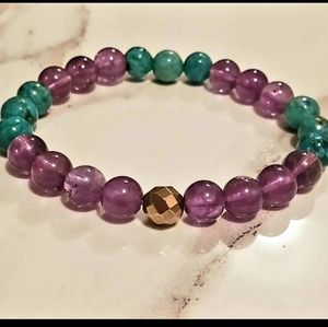 Amethyst Blue Green Jade Gold Hematite Bracelet